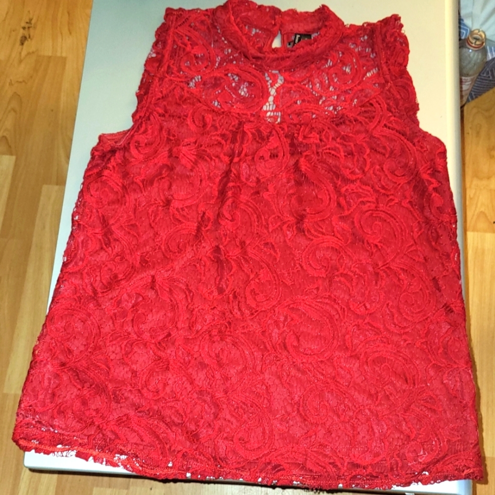 Red Lace Lined Sleeveless Blouse